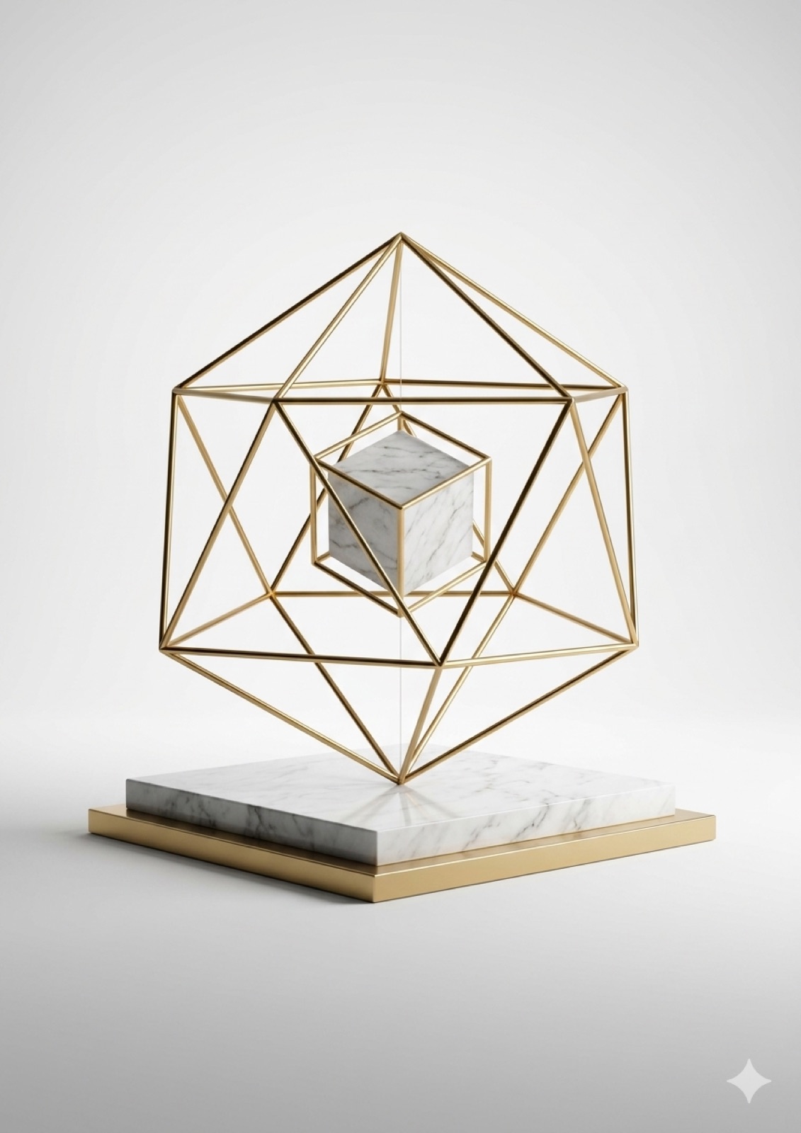 The OTTO geometric mark rendered as a gold and marble sculpture