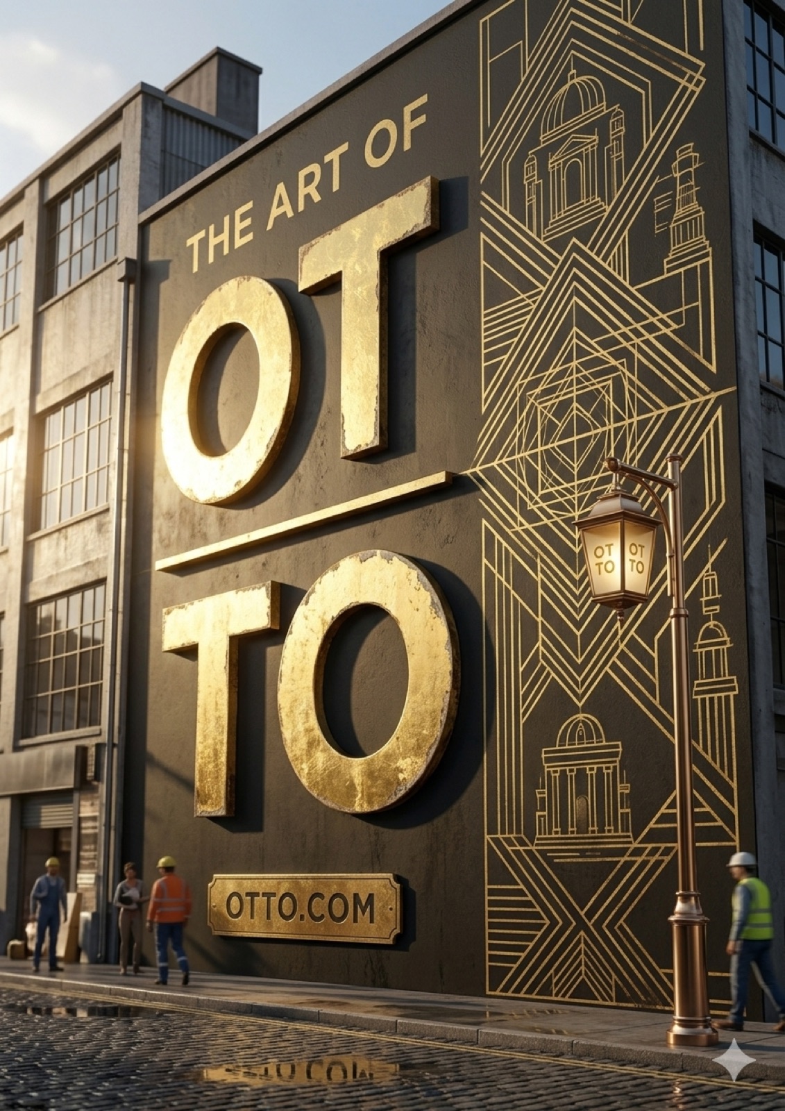 The Art of OTTO gold art-deco mural on a city building